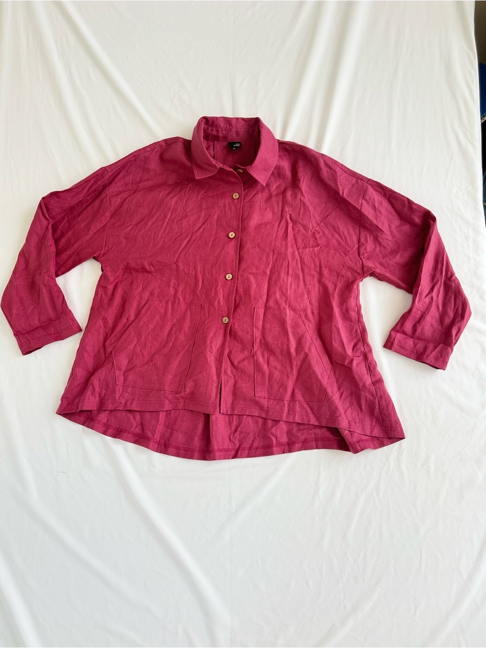 Lisa Bayne 100% Linen Button Shirt XL Magenta Oversized Lagenlook Shacket